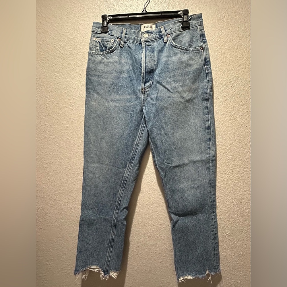 AGOLDE Los Angeles high-waisted, straight-leg jeans with frayed hem